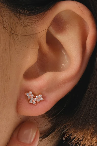 Gümüş rose zirkon taşlı şanslı üçlü yonca küpe SGTL12844ROSE ürün görseli