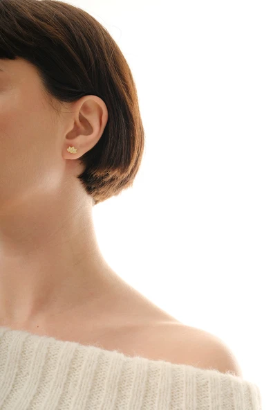 Gümüş altın yaldızlı zirkon taşlı lotus çiçeği küpe  SGTL12845GOLD - Resim 3