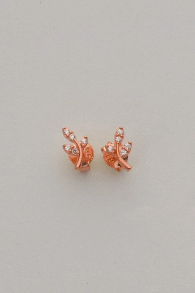 Gümüş rose zirkon taşlı yaprak küpe  SGTL12846ROSE - Resim 4