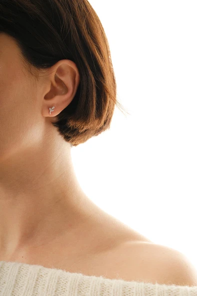 Gümüş rodyumlu zirkon taşlı yaprak küpe  SGTL12846RODAJ - Resim 3