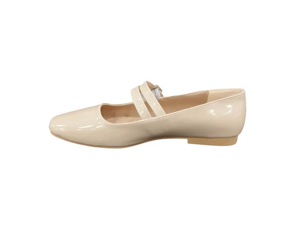 Ventes 5551301Z Küt Burun Çift Bantlı Günlük Şık Rugan Kadın Babet Ayakkabı - 6