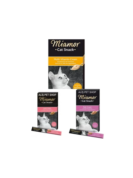 Miamor Cream Malt mayası 6x15 Gr Somonlu Kedi Ödülü 6x15 Gr Multi Vitamin 6x15 Gr