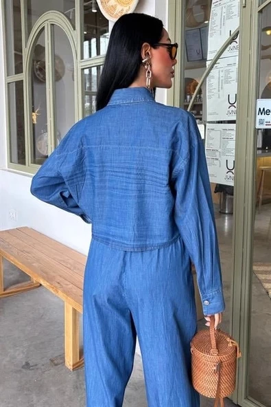 Denim Gömlek Plazzo Pantolon Takım 10163-08 - 9