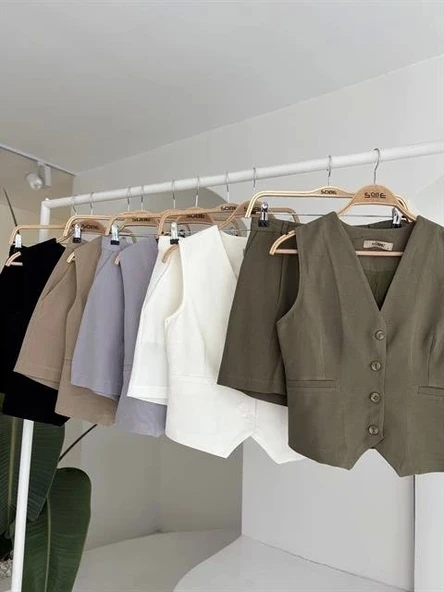 Yelek Şort Flamlı Keten Takım 10133-17 - 9