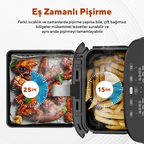 Kumtel XXL 11 Litre Çift Hazneli Fastfryer (Yağsız Fritöz Airfryer ) HAF-11 - 6
