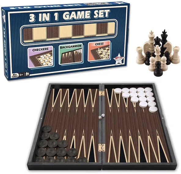 Star 3'ü 1 Arada Oyun Seti Tavla - Satranç - Dama ürün görseli 1