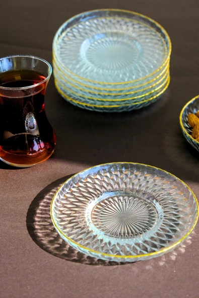 TABAK EVİ Altın Yaldız Cam Çay Tabağı 12cm 6 lı 2494