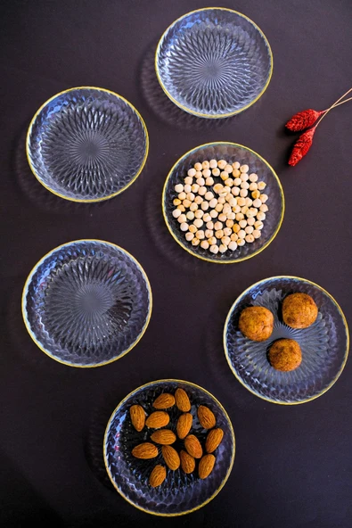 TABAK EVİ Altın Yaldız Eğimli Cam Kase 12cm 6 lı 2493