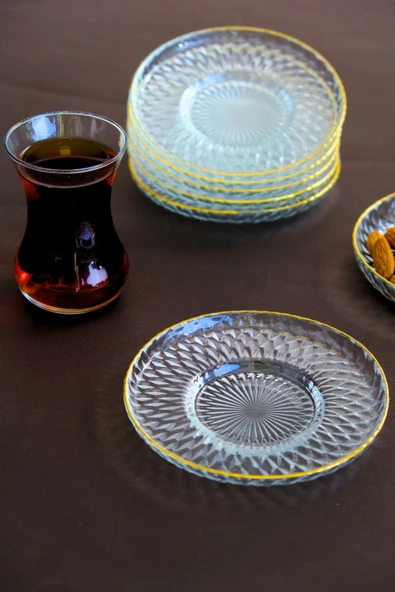 TABAK EVİ Altın Yaldız Cam Çay Tabağı 12cm 6 lı 2494 - 5