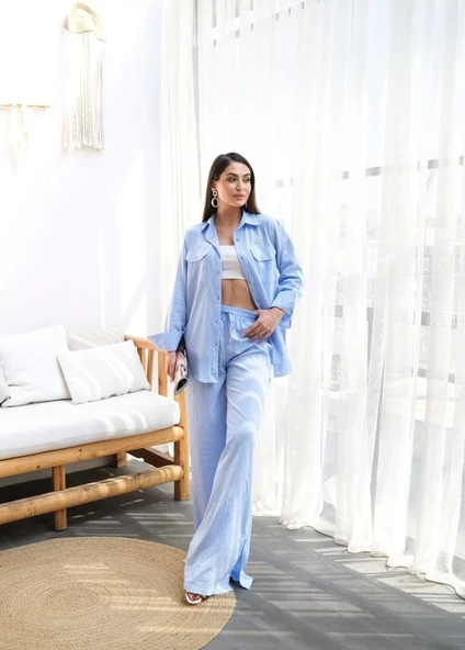 Keten Gömlek Ve Pantolon İki̇li̇ Takim