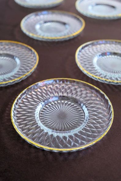 TABAK EVİ Altın Yaldız Cam Çay Tabağı 12cm 6 lı 2494 - 3