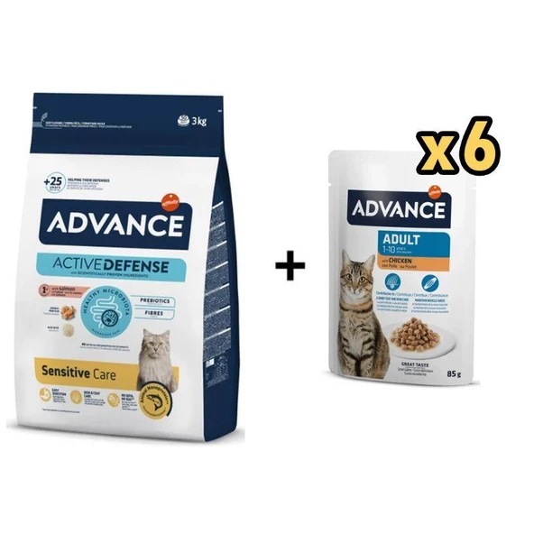 Advance Somonlu Yetişkin Kedi Maması 3 kg + 6 Adet Advance Tavuklu Yetişkin Kedi Pouch Yaş Maması 85 Gr ürün görseli 1