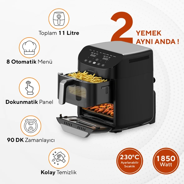 Kumtel XXL 11 Litre Çift Hazneli Fastfryer (Yağsız Fritöz Airfryer ) HAF-11 - 3