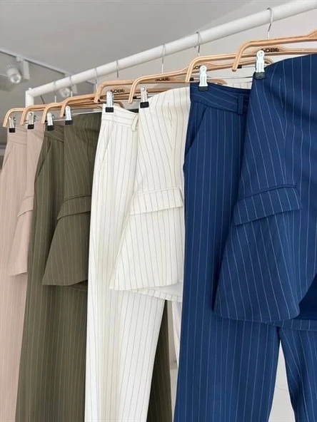 Straplez Büstiyerli Plazzo Pantolonlu Çizgili Takım 10151 - 11