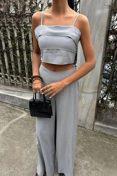 Crop Plazzo Pantolon Takım 10155-08 - 4