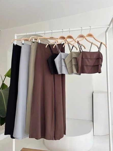Crop Plazzo Pantolon Takım 10155-08 - 10