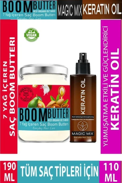 BOOM BUTTER Saç Bakım Yağı 190 Ml+magıc Mıx Aşırı Yıpranmış Saçlar Için Keratin Yağı 110 Ml
