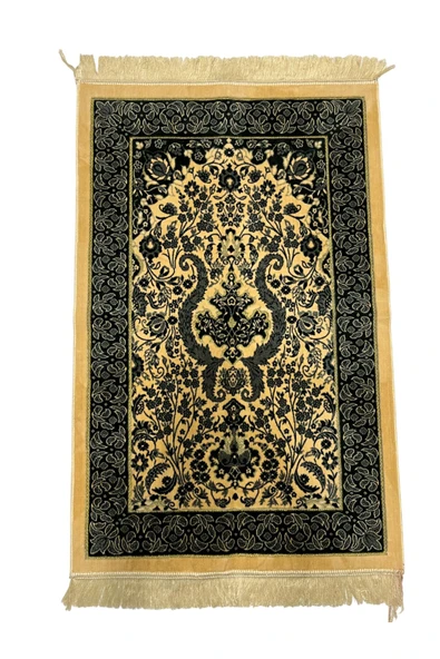 Buhara Tekstil Çiçek Desenli Altın Sarısı Kadife Seccade
