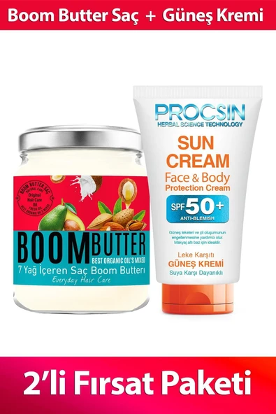 BOOM BUTTER Saç Bakım Yağı ve Güneş Kremi Paketi