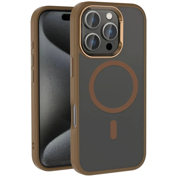 iPhone 16 Pro Max Kılıf M-safe Şarj Özellikli Parlak Kamera Çerçeveli Kost Kapak ürün görseli