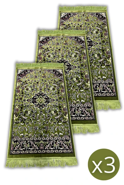 Buhara Tekstil Çiçek Bahçesi Dokuma 3 Adet Yeşil Seccade Seti