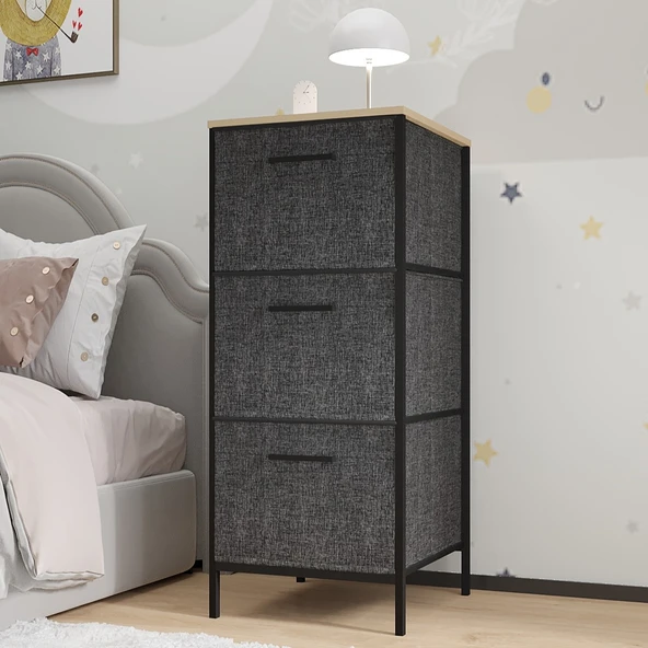 Çocuk Dolabı 3 Çekmeceli Büyük Boy Komodin Sehpa Füme 1620