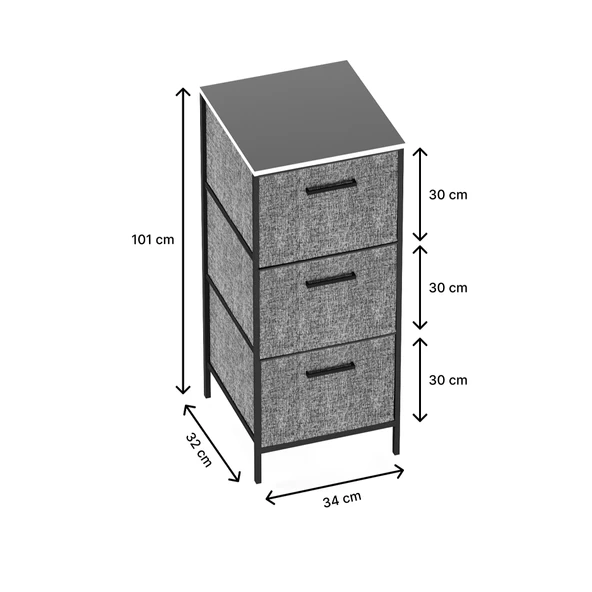Çocuk Dolabı 3 Çekmeceli Büyük Boy Komodin Sehpa Füme 1620 - 7
