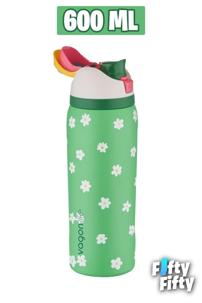 Vagonlife 600 ML Tek Kapak Çift Kullanım Pipetli/Pipetsiz Taşıma Kulplu Çelik Termos -FFVGN044ML600Desenli - 8