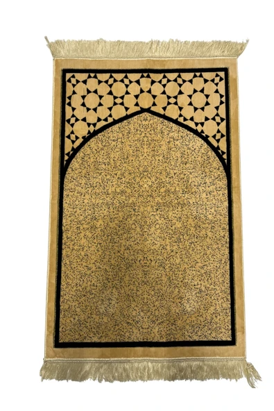 Buhara Tekstil Kubbe ve Geometrik Desenli Altın Sarısı Kadife Seccade