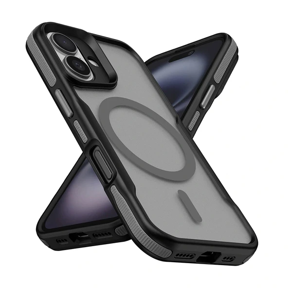 iPhone 16 Plus Kılıf M-safe Şarj Özellikli Renkli Kenar Airbag Şeritli Lamer Kapak ürün görseli