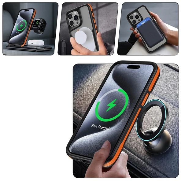 iPhone 14 Pro Max Kılıf M-safe Şarj Özellikli Renkli Kenar Airbag Şeritli Lamer Kapak - Resim 5