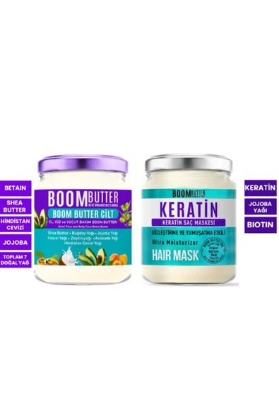 PROCSIN BOOM BUTTER Keratin Saç Maskesi 190 ML+Kuruluk Karşıtı Onarıcı Cilt Bakım Yağı 190 ML+Diş Köpüklü