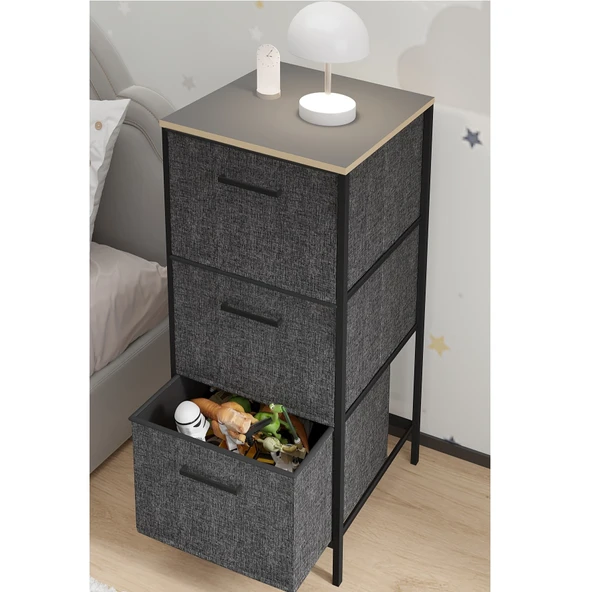 Çocuk Dolabı 3 Çekmeceli Büyük Boy Komodin Sehpa Füme 1620 - 3