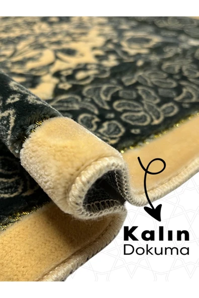 Buhara Tekstil Çiçek Desenli Altın Sarısı Kadife Seccade - 2