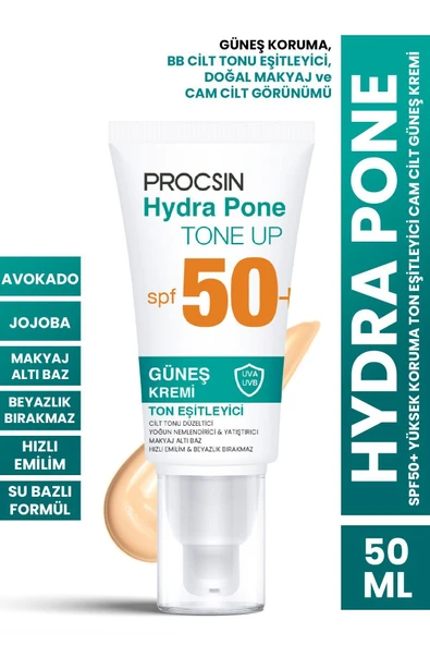 PROCSIN Hydra Pone Spf50+ Cilt Tonu Eşitleyici Makyaj Efekti Veren Cam Cilt BB Güneş Kremi Pa++++