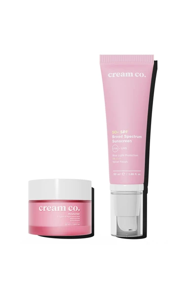 Cream Co. Yüz Kremi Cilt Tonu Eşitleyici Leke/Kırışıklık Karşıtı Nemlendirici 50+ SPF Koruyucu İkili