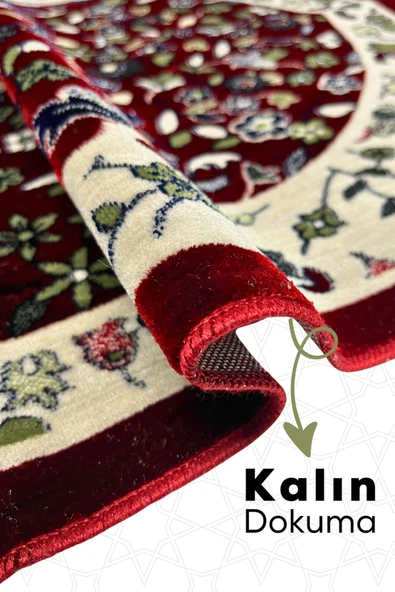 Buhara Tekstil Zümrüt Bahçe Kırmızı Dokuma Kalın Seccade - 2