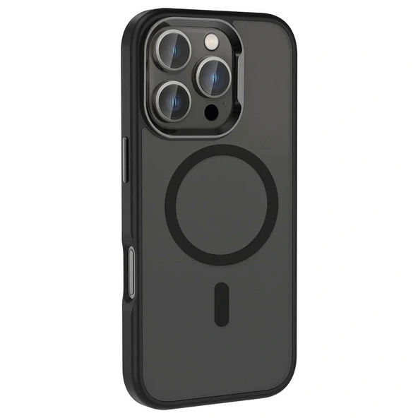 iPhone 16 Pro Max Kılıf M-safe Şarj Özellikli Parlak Kamera Çerçeveli Kost Kapak - Resim 5