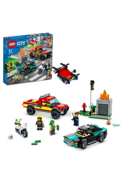 LEGO ® City İtfaiye Kurtarma Operasyonu ve Polis Takibi 60319-İtfaiye Oyuncağı Yapım Seti (295 Parça)