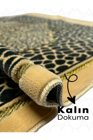 Buhara Tekstil Modern Desenli Şık Altın Sarısı Kadife Seccade - 2