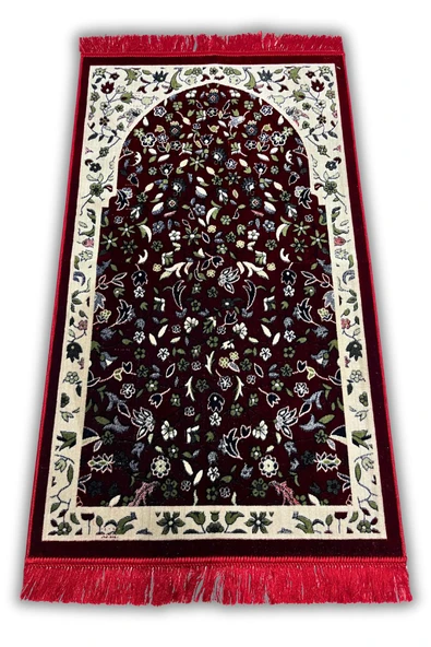 Buhara Tekstil Zümrüt Bahçe Kırmızı Dokuma Kalın Seccade