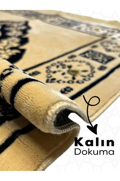 Buhara Tekstil Altın Sarısı ve Siyah Desenli Kadife Seccade - 2
