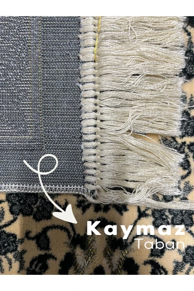 Buhara Tekstil Çiçek Desenli Altın Sarısı Kadife Seccade - 3