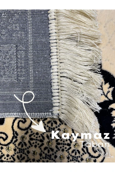 Buhara Tekstil Altın Sarısı ve Siyah Desenli Kadife Seccade - 3