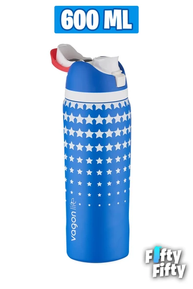 Vagonlife 600 ML Tek Kapak Çift Kullanım Pipetli/Pipetsiz Taşıma Kulplu Çelik Termos -FFVGN044ML600Desenli - 3