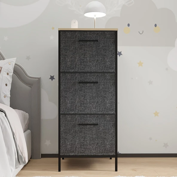 Çocuk Dolabı 3 Çekmeceli Büyük Boy Komodin Sehpa Füme 1620 - 2