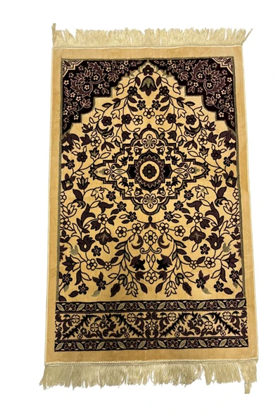 Buhara Tekstil Geometrik Çiçek Desenli Kadife Seccade