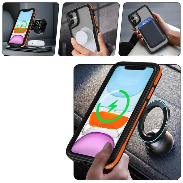 iPhone 11 Kılıf M-safe Şarj Özellikli Renkli Kenar Airbag Şeritli Lamer Kapak - Resim 5