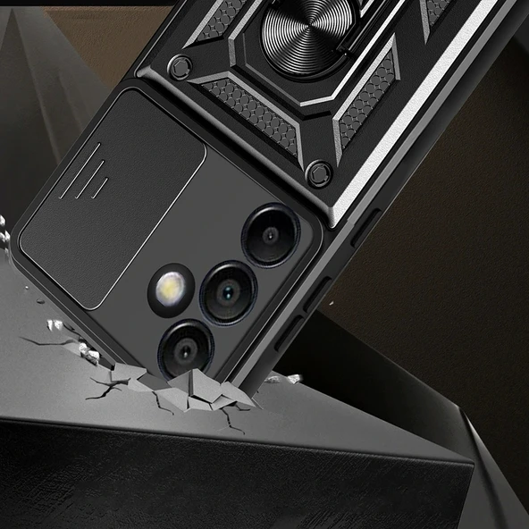 Samsung S24 FE Kılıf Magnetik Standlı Kamera Korumalı Sürgülü Vega Kapak - Resim 2