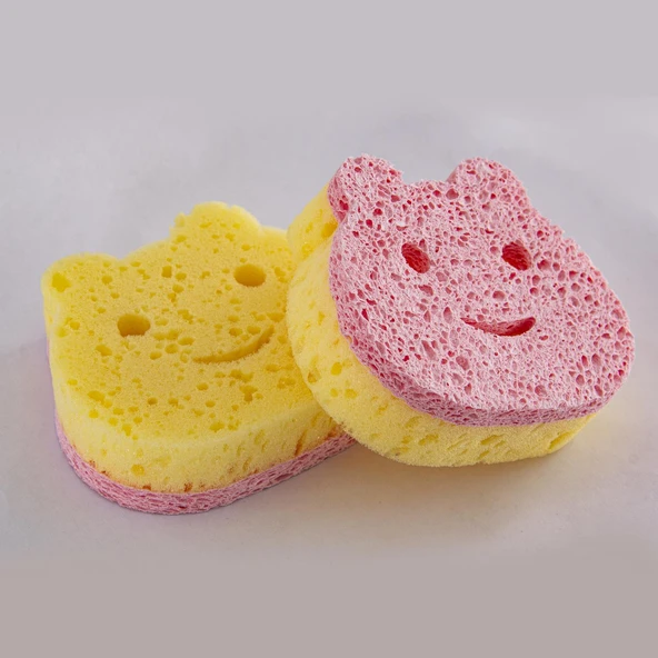 Everklean 2'li Spronge Scrubber Ayıcık Figürlü Çift Yüzeyli Bulaşık Süngeri Temizlik Süngeri Pembe 10x10 - 2